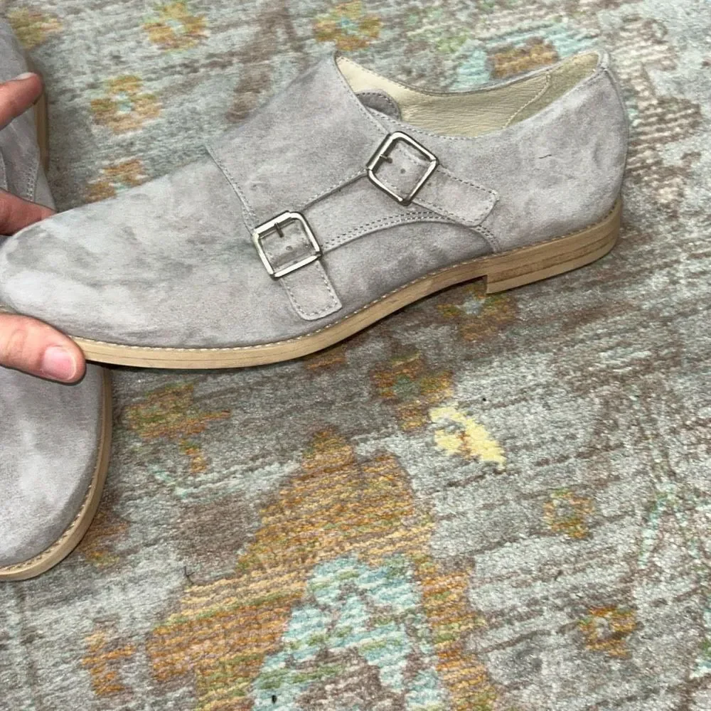 Oca loca grey suede double buckle dress shoes big boy sz 37 designer made in Spa
